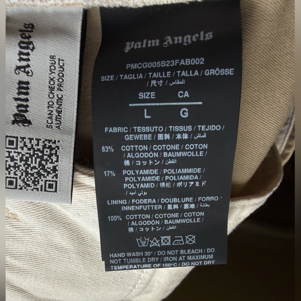 Palm Angels PMCG005S23FAB002 Waistband Logo Chino Pants Beige Size L Worn 2x - Picture 8 of 9
